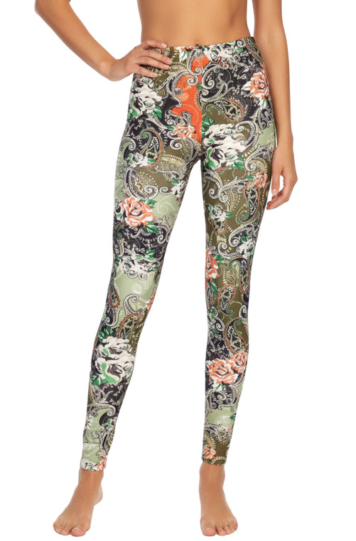 Olive Paisley Cotton Blend Basic Causal Fun Printed Leggings