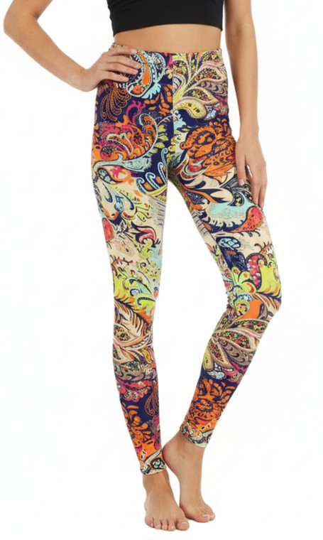 Colorful Mosaic Cotton Blend Basic Causal Fun Printed Leggings