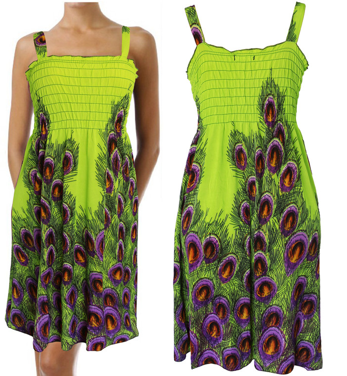 Peacock Green Beach Cover Up Sleeveless Smocked Dress