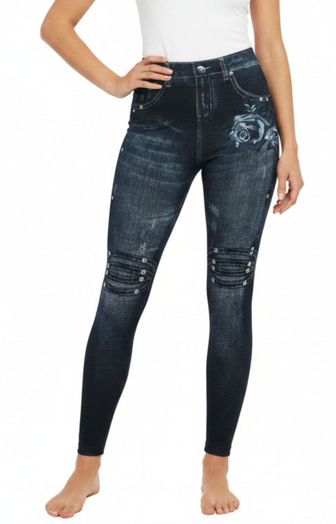 These jean leggings combine the fashionable look of denim with the comfort of leggings. They’re made of a stretchy material that allows for a skinny jeans look without the discomfort of regular jeans. Match them with your favorite boots or heels and watch the compliments roll in.