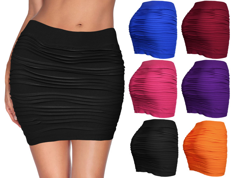 Mini Stretch Seamless Solid Basic Pleated Bodycon Skirt