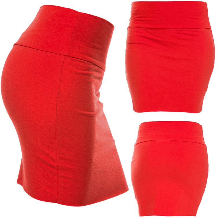 Cotton Blend Red Black Mini Skirt with Wide Waist Band