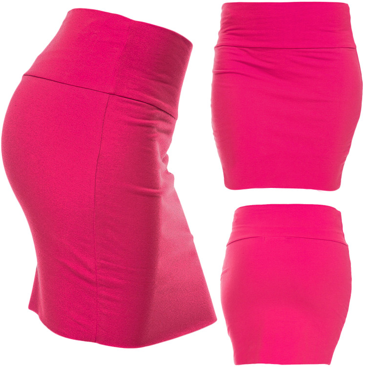 Cotton Blend Basic Hot Pink Mini Skirt with Wide Waist Band