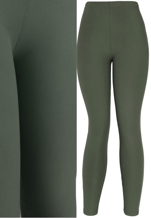 Ultra Soft Olive Leggings Solid Brushed Basic Full Leggings