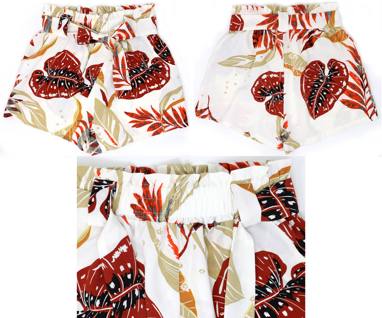 Multi Cream Casual Elastic Waist Basic Summer Shorts with Pockets