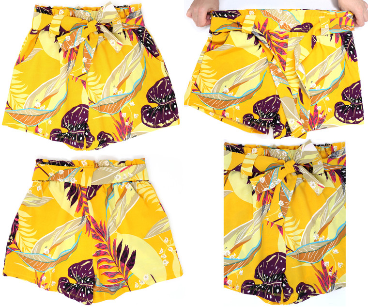 Casual Elastic Waist Multi Yellow Basic Summer Shorts with Pockets