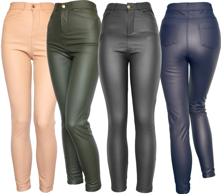 Classic Stretchy Faux Leather Leggings High Waisted Pants