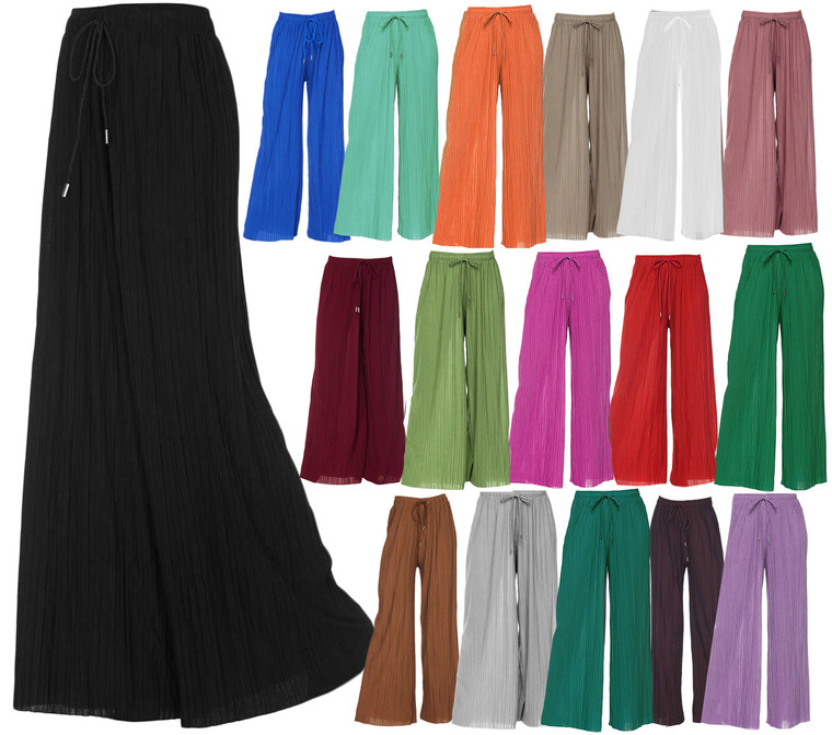 Solid Pleated Palazzo Wide Leg Causal Summer Pants