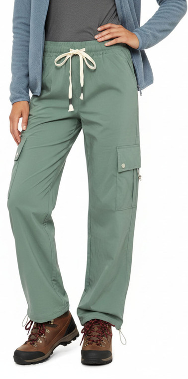 Green Quick Dry Summer Hiking Cargo Pants with Button Detail