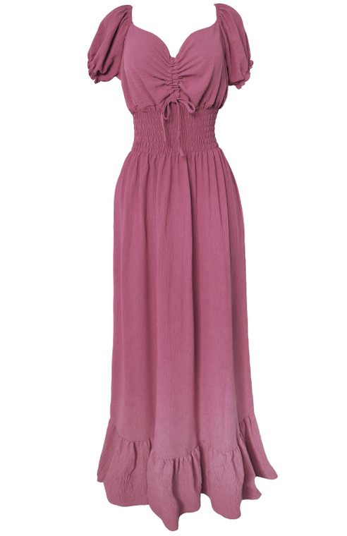 Gauze Look Mauve  Smocked Waist Maxi Dress Solid Lightweight Summer Long Dress