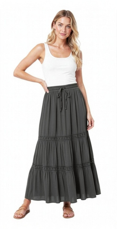 Black Summer Cotton Maxi Skirt