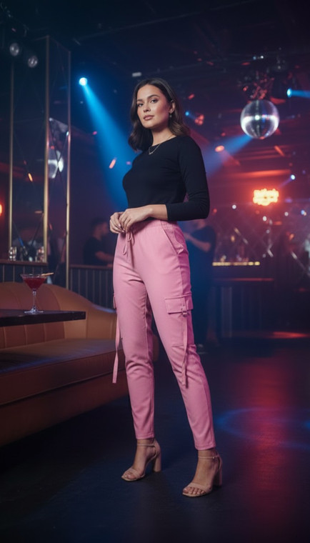 Pink Jeggings pants with Cargo Pockets . Cargo Pants with elastic waist. Slim cargo pants .