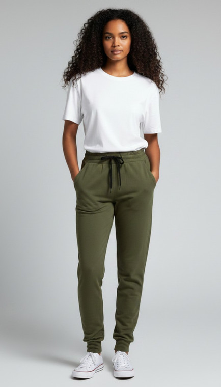 Olive green jogger pants, soft lightweight joggers pants for women