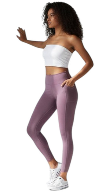Solid Mauve Leggings with Pockets Soft Non See Through Workout Leggings