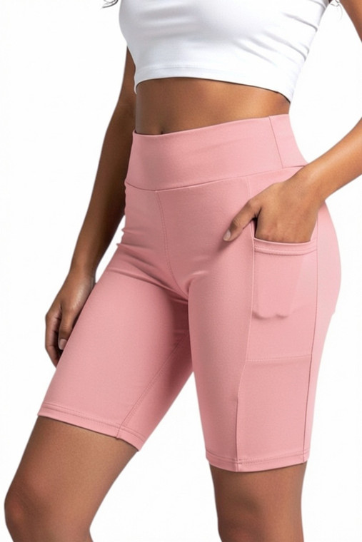 Baby Pink Biker Shorts with Pockets Workout Biking Yoga Running Bermuda Short