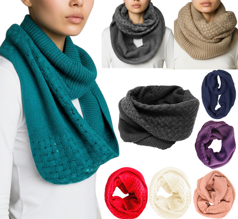 Winter Bulky Knitted Infinity Scarf Thick Textured Knit Circle Loop Scarf