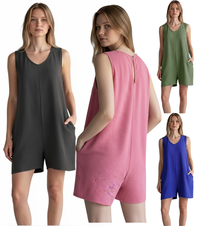 Boho Oversized Romper Loose Tank Top Casual Short Jumpsuit with Pockets
