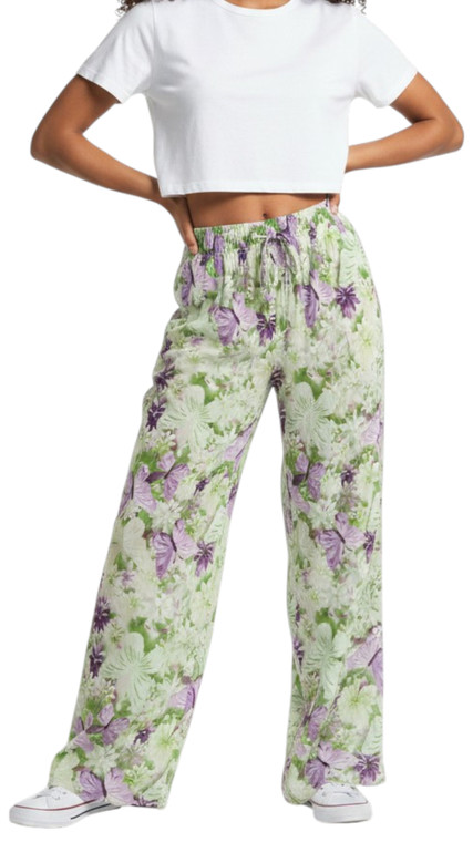 Butterflies Sparkles Palazzo Green Pants Wide Leg Causal Summer Stretchy Pants