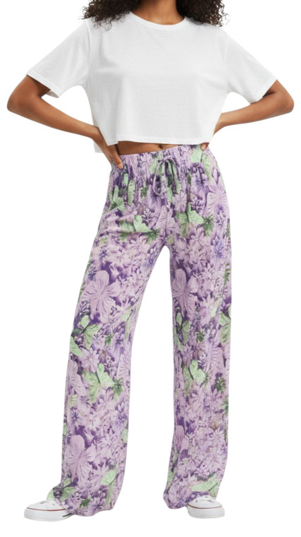 Butterflies Sparkles Palazzo Purple Pants Wide Leg Causal Summer Stretchy Pants