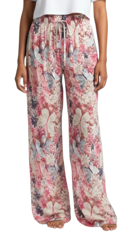 Butterflies Sparkles Palazzo Pink Pants Wide Leg Causal Summer Stretchy Pants