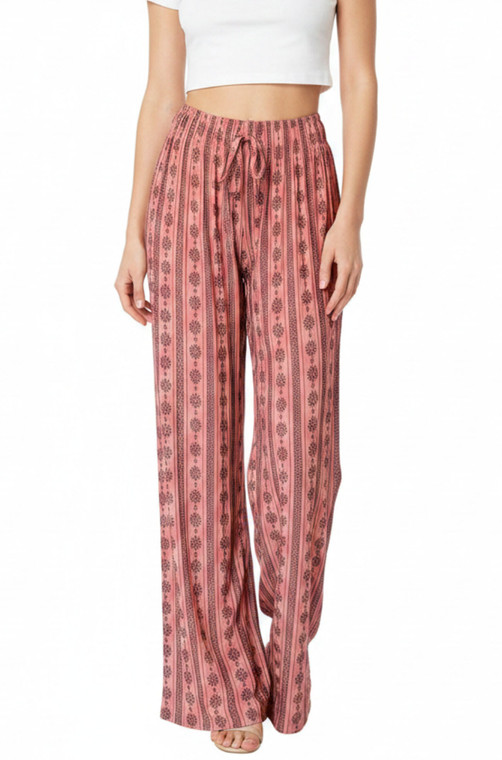 Floral Stripe Bohemia Summer Stretchy Coral Pants Palazzo Wide Leg Causal Pant