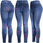 Mix Flowers High Waist Women's Denim Print Fake Faux Jeans Leggings Pants