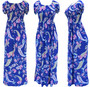 Summer lightweight long dress. Smocked bust and puffed short sleeves. Round neck line paisley summer dress