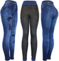 Foot Winter Fleece Denim Print Fake Jeans Leggings Womens Faux Jean Pants