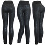 Leopard Women's High Waisted Fleece Lined Foil Print Black Winter Leggings