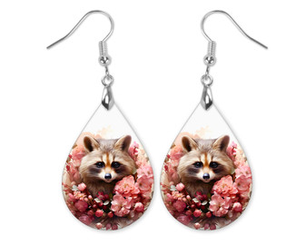 Raccoon Floral Teardrop Earrings