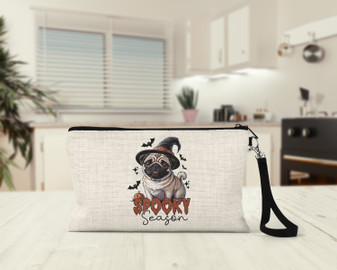 Spooky Season Pug Fall Halloween Wristlet Makeup Bag