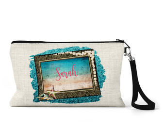 Personalized Beach Themed Custom Name Wristlet  Makeup Bag