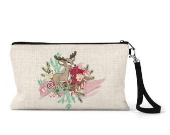 Reindeer Christmas Cosmetic Bag Wristlet  Makeup Bag