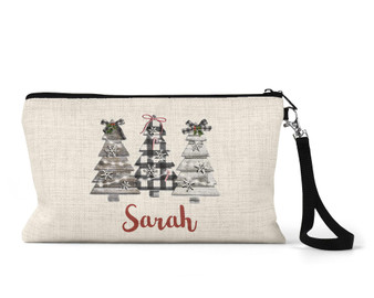 Personalized Plaid Christmas Tree Wristlet  Makeup Bag