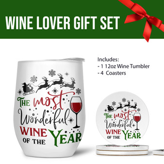 Christmas 12oz Wine Of The Year Tumbler & Coaster Gift Set