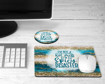 Spicy Disaster Funny Sarcastic Mousepad Coaster Desk Gift Set