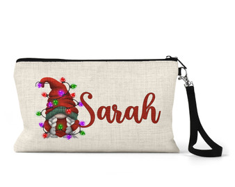 Personalized Gnome Christmas Light Wristlet Makeup Bag