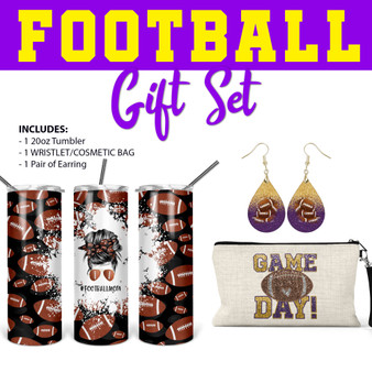 Football Mom Gift Set Tumbler 20oz Makeup Bag Earrings