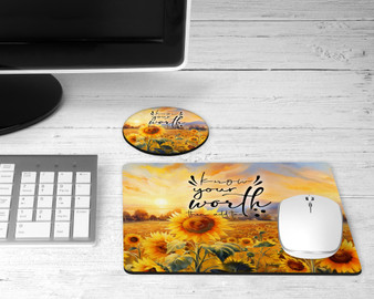 Know Your Worth Mousepad Coaster Desk Gift Set