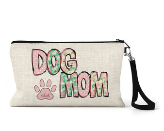 Personalized Dog Mom Floral Wristlet Makeup Bag