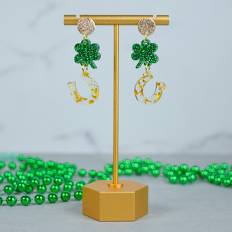 Dangly St Patrick's Day Shamrock and Horse Shoe Earrings for Women