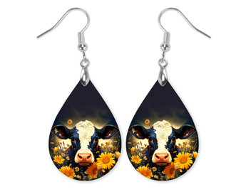 Cow Floral Farm Animal Teardrop Earrings