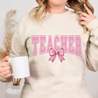 Teacher Pink Ribbon Sweatshirt or T-shirt, Crewneck or Long Sleeve Shirt Option