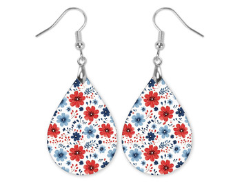 Red White Blue Floral Teardrop Earrings