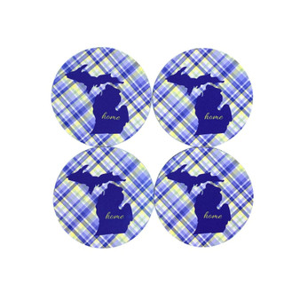 Michigan Blue Gold Plaid Silhouette Home Coasters (Set of 4)