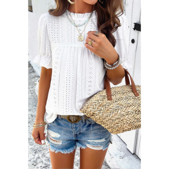 White Ruffle Loose Fit Blouse