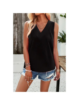 Black V Neck Sleeveless Tank Loose Solid Top