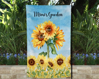 Mimi's Garden Sunflower Personalized Flag Kids Name 12x18