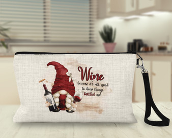 Gnome Wine Bottle Up Wristlet Makeup Bag