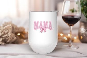 Mama Pink Bow Wine Tumbler 12oz